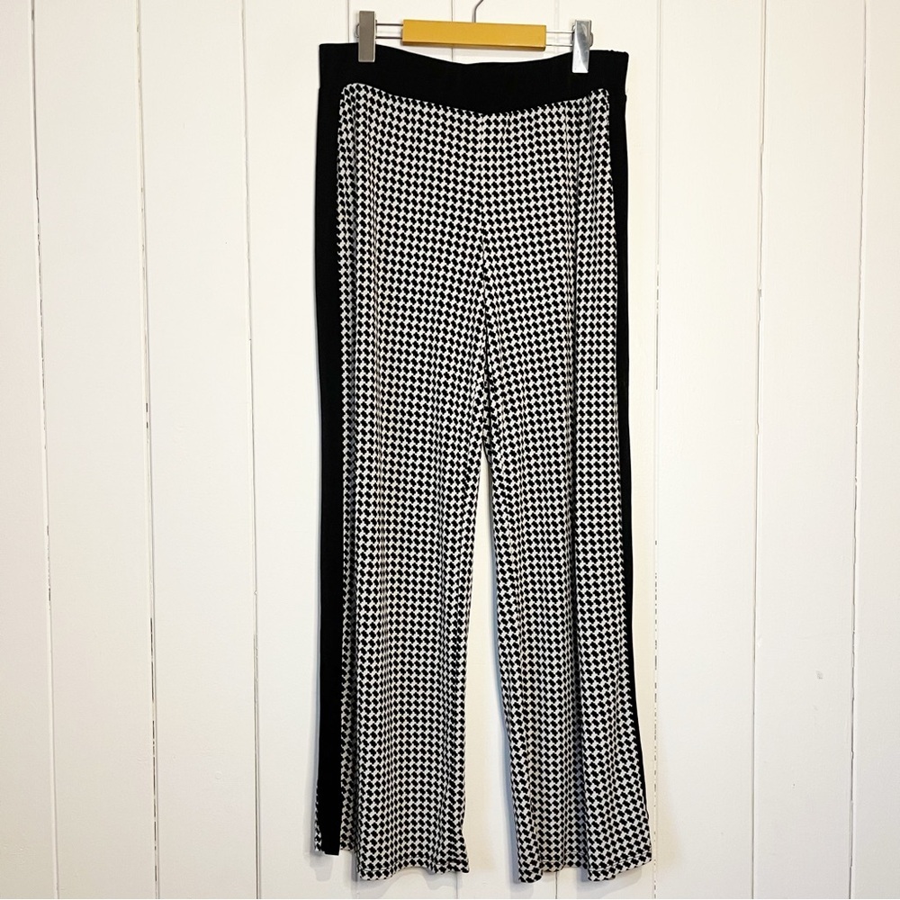 Jules & Leopold Black and White Patterned Wide Leg Pants. Size Large.